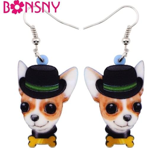 Bonsny Acrylic Pattern Drop Dangle Big Long Chihuahua Dog Earrings For Women New Fashion Jewelry Spring Summer Accessories