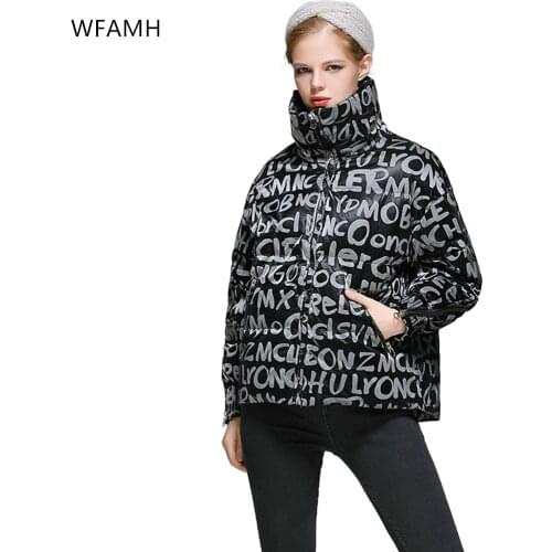 2021 new winter womens fashion letter printing white duck down down jacket thick loose casual warm top Polyester Full Pockets