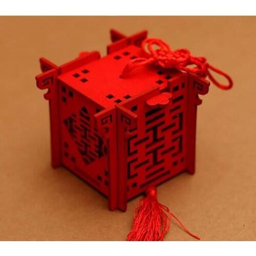 100[cs/lot Free shipping lantern Chinese red wooden laser cut wedding candy box for bride shower lin4182