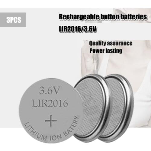 3PCS 3.6V LIR2016 Lithiium lir Ion Rechargeable Battery 18mAH Li-ion button coin cell replace for CR2016 CR 2016