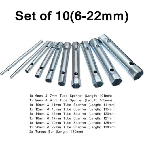8-19mm 6-22mm 6PC/10PC Metric Tubular Box Wrench Set Tube Bar Spark-Plug Spanner Steel Double Ended for Automotive Plumb Repair