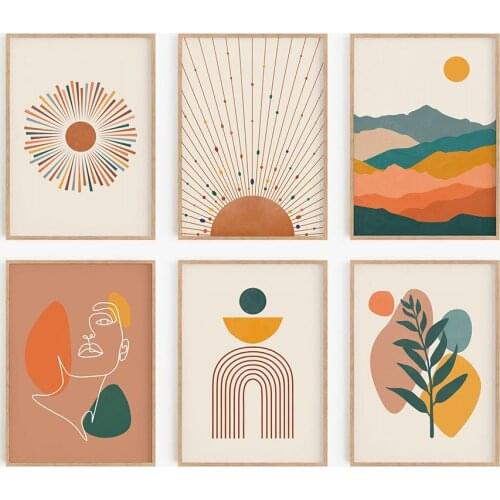 Abstract Boho Poster Terracotta Mustard Sun Canvas Painting Mid Century Art Print Modern Wall Picture For Living Room Home Decor