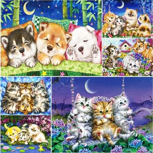 Diamond Painting Cat 5D DIY Full Square Round Drill Embroidery Animals Mosaic Cartoon Rhinestone Childrens Room Decor Handmade