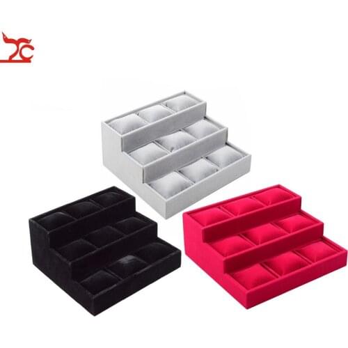 Watch Bangle Jewelry Counter Showcase Organizer Tray Quality 3Layer Bracelet Jewelry Display Holder 9 Grids Soft Pillow Necklace