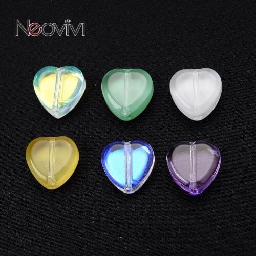 Neovivi 30pcs Heart Spacer Beads For Jewelry Making AB Colors Colorful Crystal Bead for Needlework Bracelet Necklace Hairpin Diy