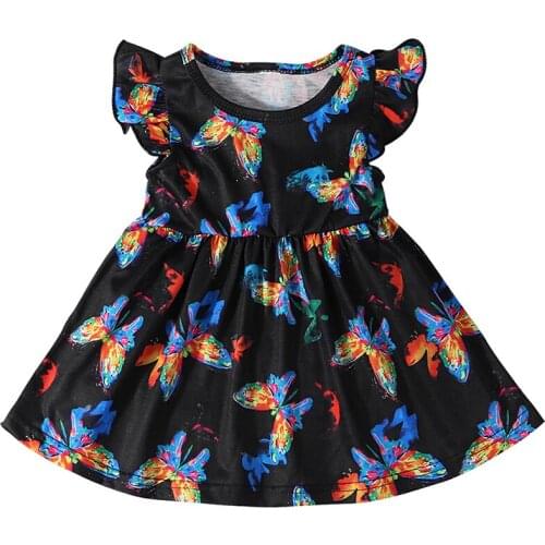 Baby girl clothes summer new color butterfly sweet flying sleeve round cotton dress girl dress baby clothes baby girl dress