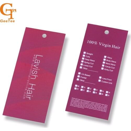 Custom shop name virgin hair extension brand hang tags,customized length type of human hair paper hang swing tags with hair care