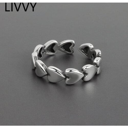 LIVVY Silver Color Love Heart Connecting Ring Female Fashion Charm Temperament Elegant Couple Gift Dropshipping Trendy