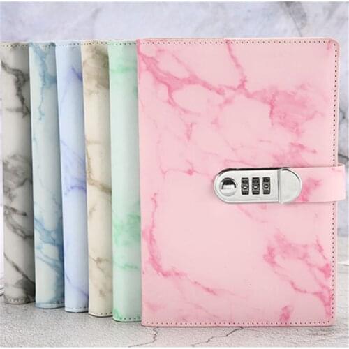 A5 Marble Texture Notebook Password Lock Notebooks Leather Notepad Agenda Weeks
