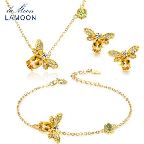 LAMOON Bee 5x7mm 1ct 100% Natural Citrine 925 sterling-silver-jewelry Jewelry Set V027-6