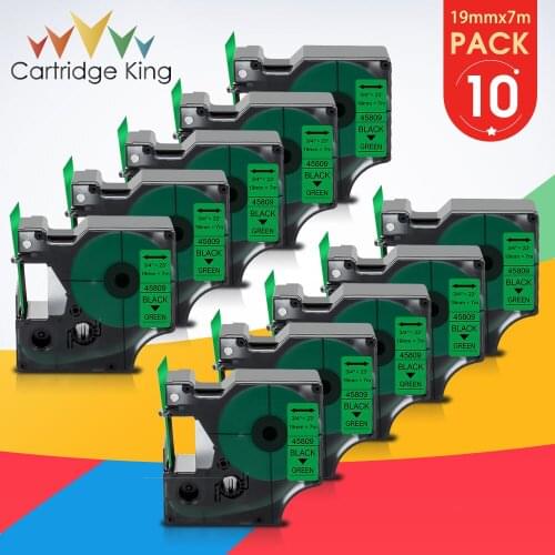 10PK for DYMO D1 Tape 19mm Label 45809 Black on Green Printer Ribbon Compatible for Dymo Label Maker LM160 LM 280 LabelPoint 300