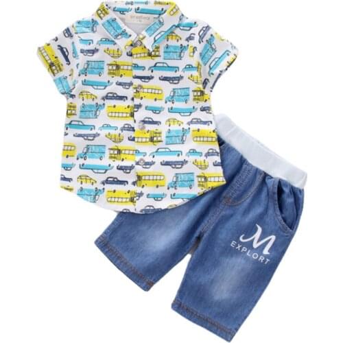 Summer Baby Outing Costume Clothes Suit Children Boys Cartoon Car Shirt Shorts 2Pcs/sets Toddler Casual Clothing Kids Tracksuits