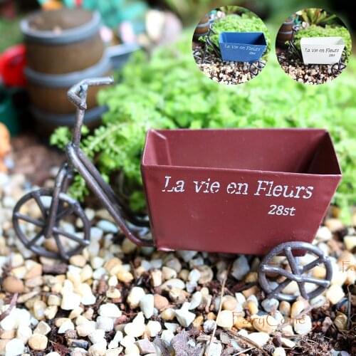 FairyCome Miniature Tricycle Mini Plant Pot Metal Craft Fairy Garden Ornaments Miniature Garden Decoration Accessories Wagon