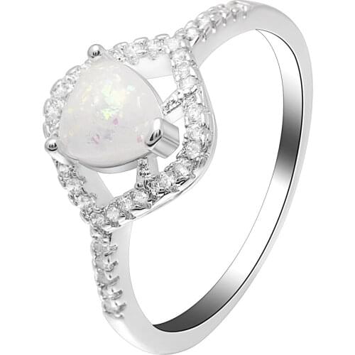 Fashion Eternity Female Cute White Color Round Fire Opal Ring Silver Color Jewelry Promise Wedding Ring For Women