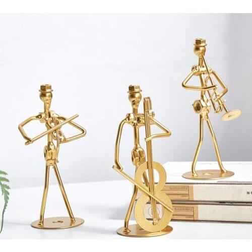 New Family Figurines for Home Decor Accessories Morden Iron Gold Band music character Bar Home decoration Crafts Gift for Friend