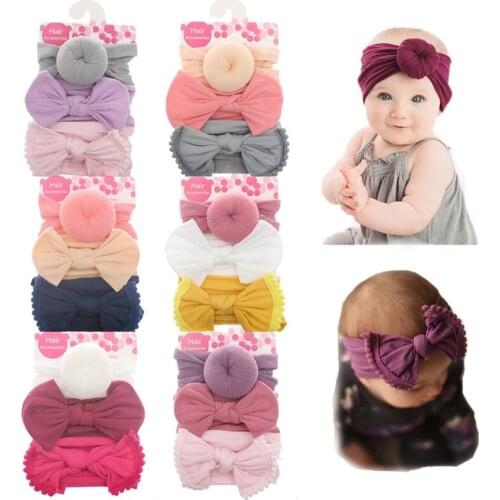3Pcs/Set Solid Color Soft Nylon Elastic Baby Headband Bows Knotted Newborn Baby Girl Headbands Hair Accessories Girls Haarband