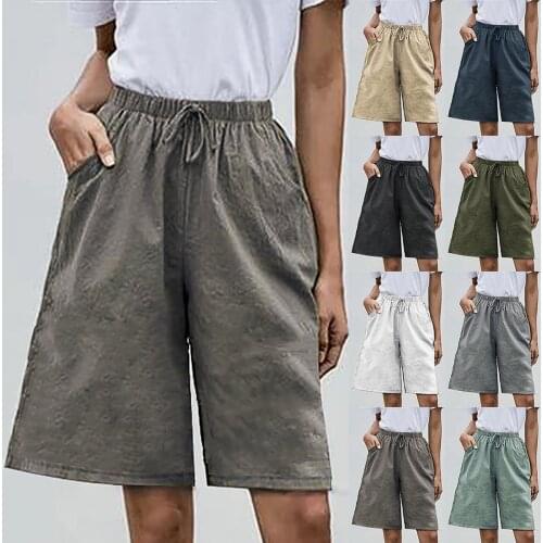 Solid Capris Plus Size Women Summer Tightness Cropped Trousers Pocket Overall Casual Pants Boyfriend Style Loose Trousers Legins