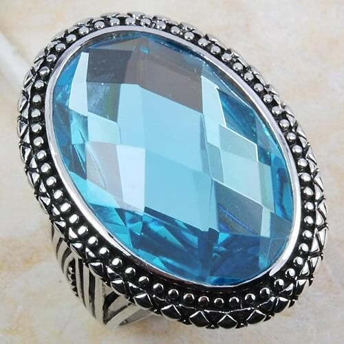 Huge Simulated Aquamarine Women 925 Sterling Silver Ring F797 Size 6 7 8 9 10