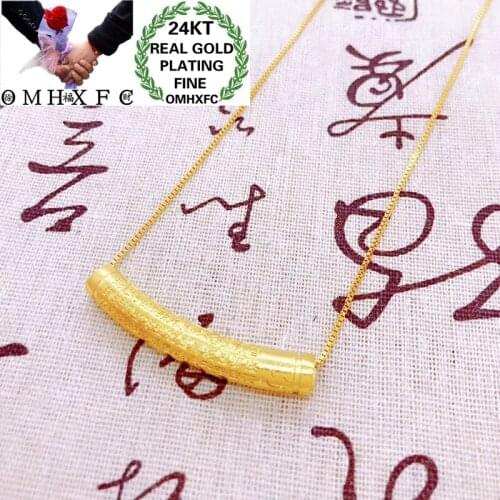 OMHXFC Wholesale YM50 European Fashion Hot Fine Woman Girl Party Birthday Wedding Gift XINJING Long Tube 24KT Gold Pendant Charm