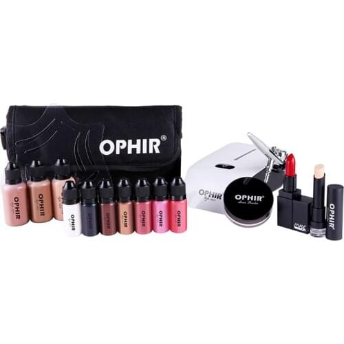 OPHIR Pro Makeup Set 0.3mm Airbrush Makeup System Kit with Mini Air Compressor & Concealer Foundation Blush Eyeshadow Set & Bag