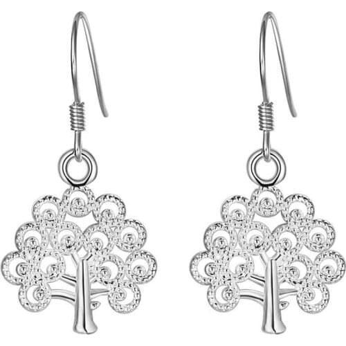 Wholesale Christmas gift Tree of Life women silver color earrings lady wedding retro cute fashion classic jewelry JSHLE042