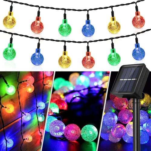 Solar Transparent sphere String Lights,50 LED 24.6FT 8 Modes Crystal Globe Outdoor for Garden Yard Home Party room decoration