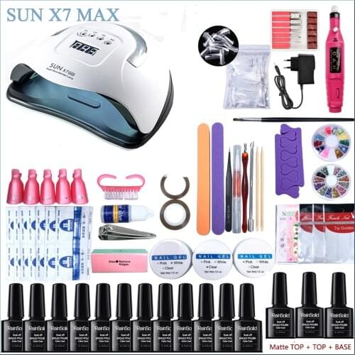 RainSolid UV/LED Lamp Nail Gel Polish Manicure Kits 7.5ml Gel Nail Polish Soak Off Base Top Coat Electric Nail Drill Art Tool