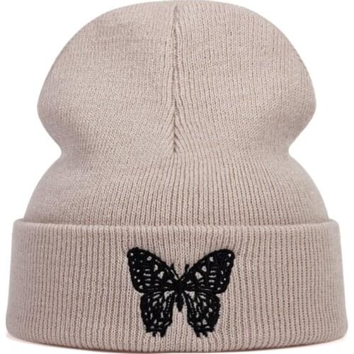 Butterfly Embroidery Beanie Hat New Unisex Winter Hats Women Men Solid Autumn Beanies Knitted Hats Skullcap Hip Hop Wool Hats