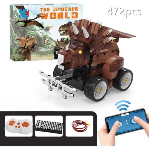 Assembled Dinosaur Toys Dino Car Dual RC App Steam Programming Building Blocks Animal Model Kids Toys Boys Children Gifts