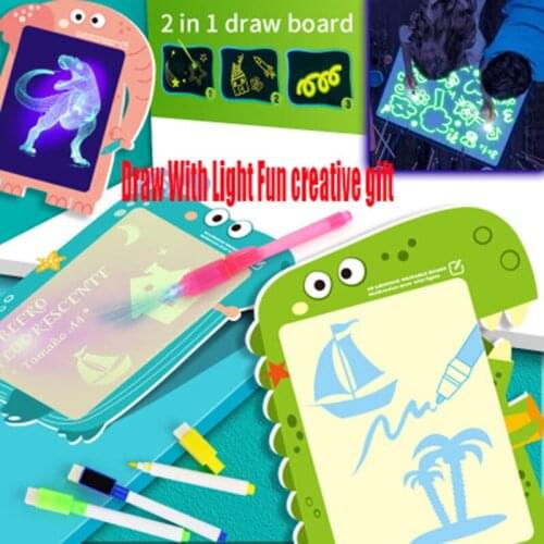 Magic Drawing Board Draw with Light Fluorescent Puzzle Pad Sketchpad Educational Pen Russian English Light Up Kids Toy Gift