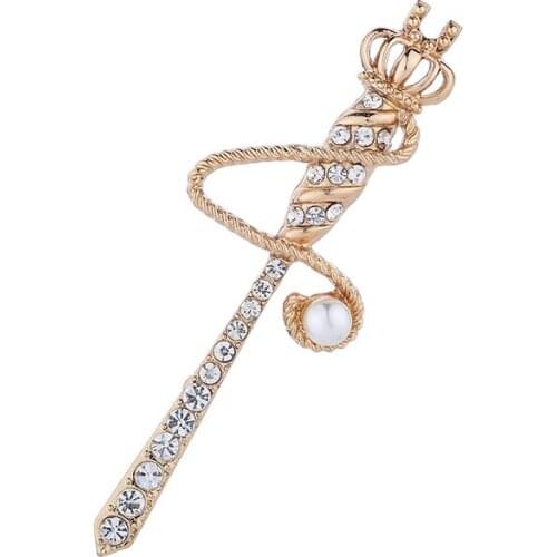 High-Grade Queen Crown Scepter Brooches Pearl Crystal Rhinestone Sweater Mens Suit Lapel Pin Dress Gifts for Women Accessories