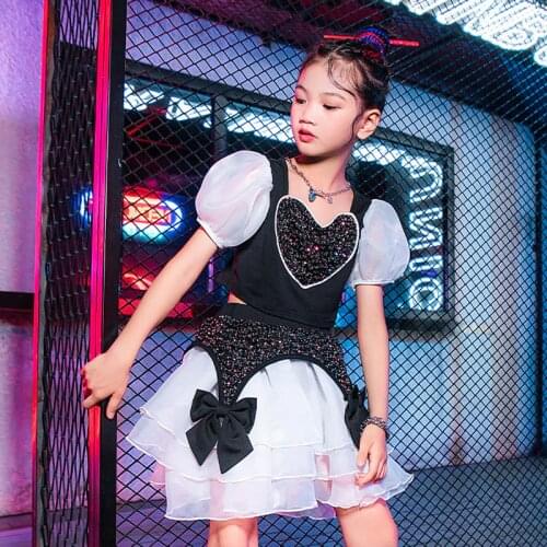 New Modern Dance Clothing For Girls Sequin Tops Yarn Skirt Kids Hip Hop Suit Street Dance Stage Performance Costumes DQL5793