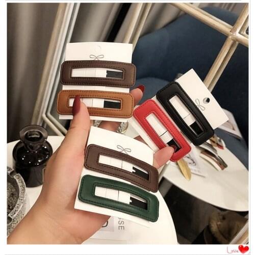 2pcs Vintage Pu Leather Rectangle Hairpins Clips For Women Hair Accessories BB Hair Grips Barrettes Wholesale