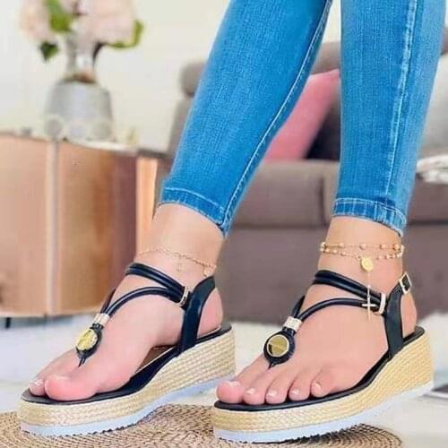 2021 New Roman Womens Slippers Summer Slope Heel Sandals Women Open-toe Flip-flops Thick-soled Womens Sandals Plus Size 43