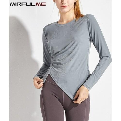 Women Slim Yoga Shirts Quick Dry Long Sleeve Thum Hole Sport T-Shirt Girls Gym Workout Fitness Tops Sweatshirt Running Sportwear