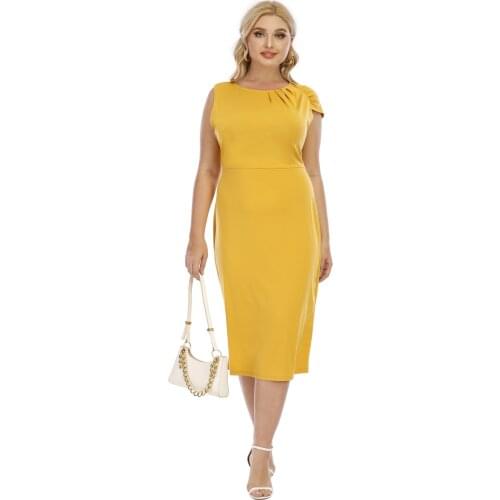 Women 2021 Summer New Elegant Yellow O-neck Slim Fit Hip Party Dress Vintage SEXY Office Work Clothes Vestidos