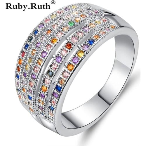 Women Wedding Enagement Rings Multi-Colour Colorful Zircon Style Romantic silver color Ring Jewelry Dropshipping