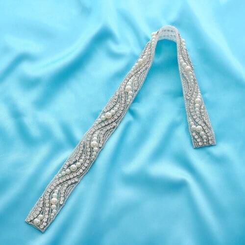 Applique Rhinestone Pearl Garment Crystal Bridal Wedding Dresses Gold Silver Handmade Accessories Wide Beaded Wholesale S136