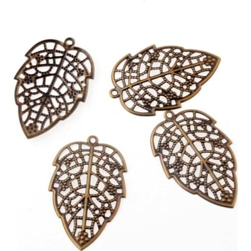 Free shipping 25Pcs Bronze Leaf Filigree Wraps Connectors Metal Crafts Gift Decoration DIY 49x31mm