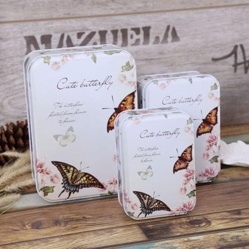 Free Shipping! 3pcs/lot Cute Butterfly Printing Tin Storage Case Creative Metal Gift Box Candy Case Gift Home Decoration