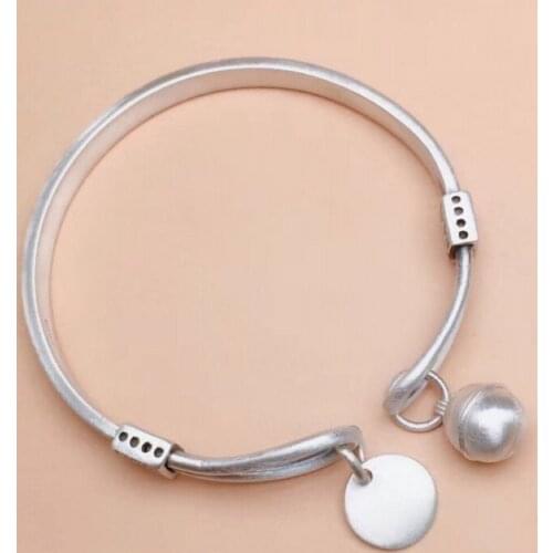 BOCAI s999 sterling silver bracelet for men and women antique opening Bracelet matte creative cute bell pure silver bracelet