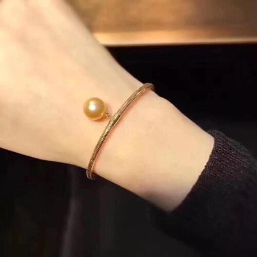 D327 Pearl Bracelet Solid 18k Gold Flexible Natural 8-9mm Ocean Sea Golden or Black Pearl Bracelets for Women