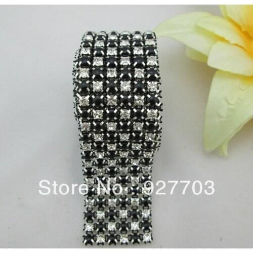 CM483)1 Yards 6 Rows A Grade Crystal Rhinestone Black Faux Pearl Mesh Trim Wedding Decoration