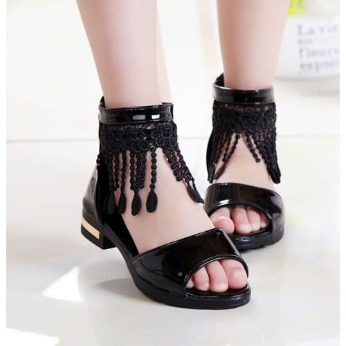 Lace Trim Childrens Girls Sandals School Open Tassel Sandals for Girls Children Sandals