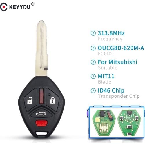 KEYYOU Remote Key For Mitsubishi Galant Eclipse Lancer Outlander 2007 2008 2009 2010 2011 Fob ID46 Chip OUCG8D-620M-A 313.8Mhz