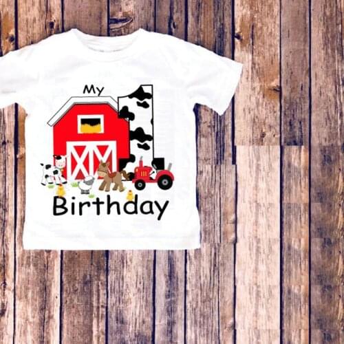 Country rustic Barnyard farm Animals theme T shirt 1st 1 first One year old boy girl Happy birthday decoration gift Photo props
