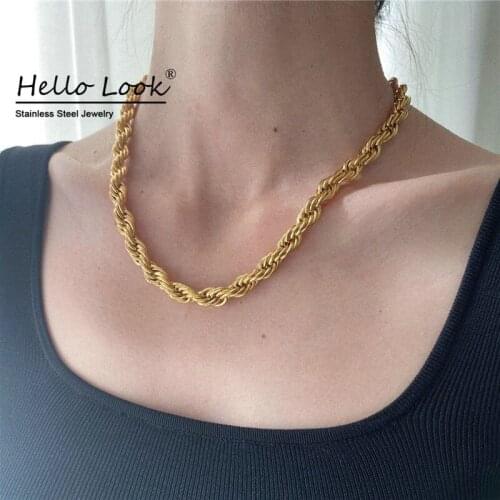 HelloLook 8mm Thick Romeo Twisted Rope Chain Necklace for Women Rock Twist Chain Men Necklace