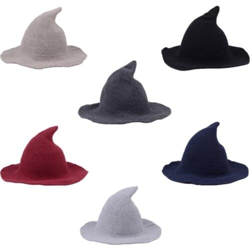 Halloween Witch New Witch Pointed Hat Autumn And Winter Thickened Woolen Foldable Hat Cosplay Female Tide Knitted Pointed