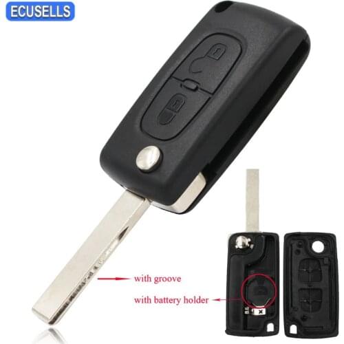 2 Button Remote Smart Car Key Shell Case Housing For Peugeot 207 307 308 SW HU83 Uncut Blade with Groove & Battery Holder CE0536