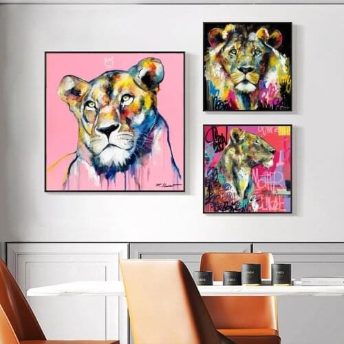 Colorful Graffiti Lions Monkey Art Canvas Painting on The Wall Posters Animals Prints Pictures for Kids Room Nursery Home Decor